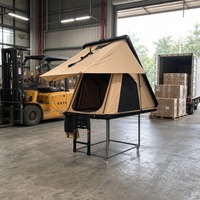 Tente de toit rigide en aluminium triangulaire 4x4 pour 2 à 3 personnes, camping quatre saisons avec éclairage LED