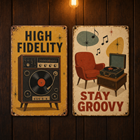 Plaque Murale Métallique Vintage Rétro en Aluminium, Décoration Murale Rectangulaire Imprimée Effet Vieilli pour Bar, Plaque Métallique Musicale