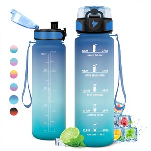 Bouteille d'eau en PC personnalisable avec logo dégradé de couleur, sangle de transport, anti-fuite, légère, design motivant pour une utilisation en extérieur - Product Image 2