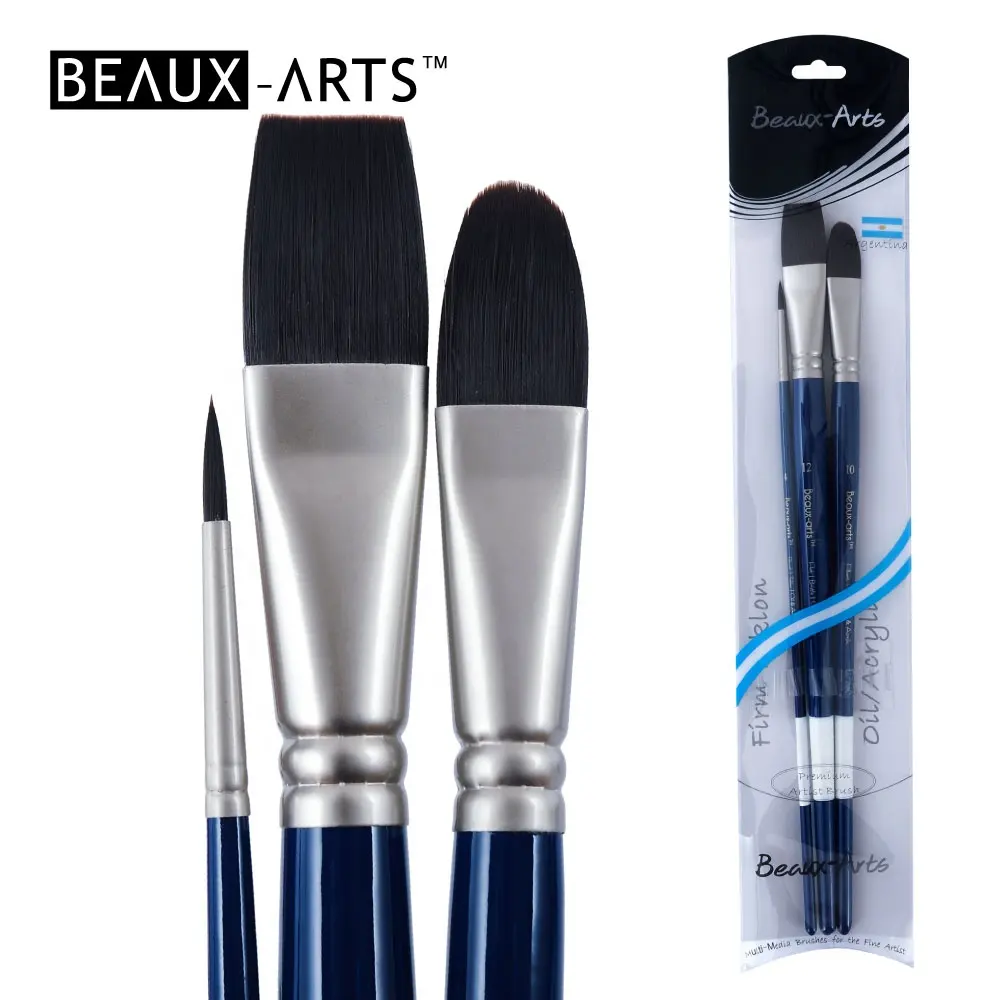 High quality Stiff Brown Taklon With Long Wooden Handle Acrylic And Oil Paint Artist Brush Set
