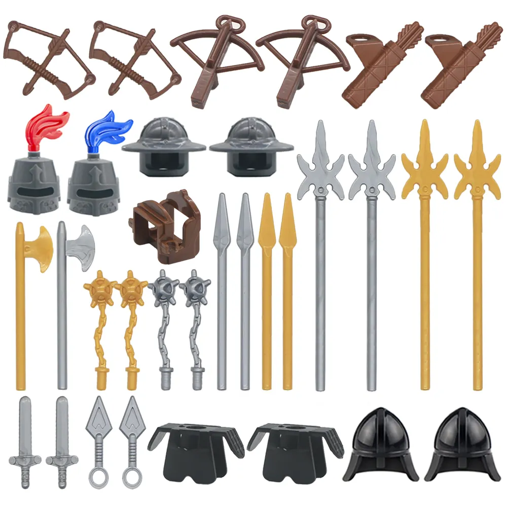 互換性のある中世の騎士の武器ミニフィギュアMOCレンガアクセサリービルディングブロックヘルメットソードボウアロースピア