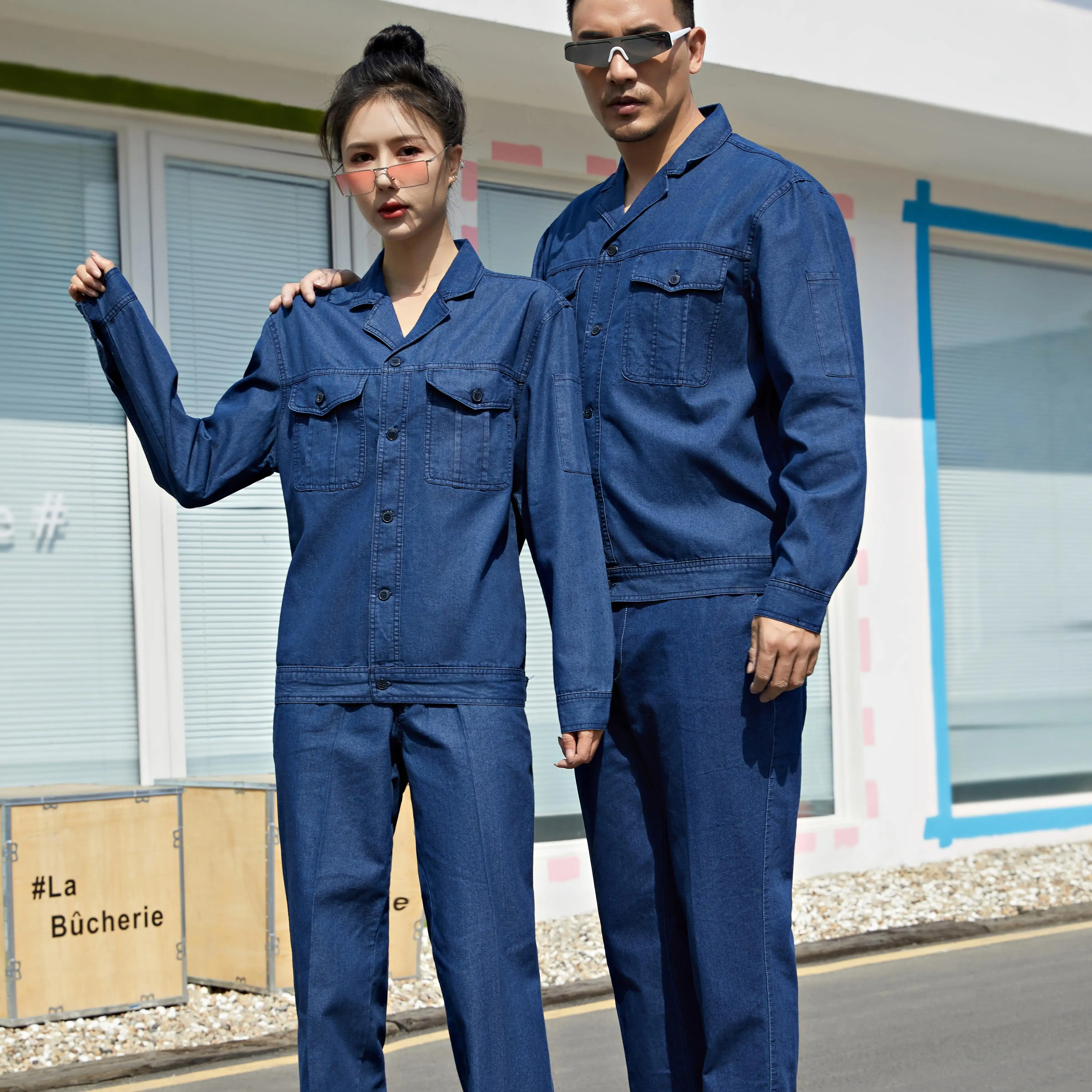 Uniforme de fábrica unisex para trabalho, uniforme de fábrica, roupa de trabalho em algodão royal azul para adultos