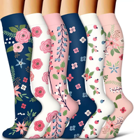 Nouvelles Chaussettes de Compression Sportives 2026 pour Femmes, Motif Floral, en Nylon Respirant, Anti-Transpiration et Extensible, Idéales pour la Corde à Sauter