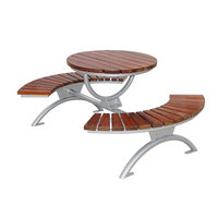 Grden – table ronde en bois au design classique et banc incurvé, meuble d'extérieur, table à bière, offre spéciale