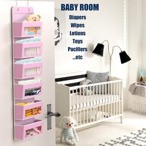 Organisateur suspendu à 6 poches pour porte, rose, pour rangement de vêtements de bébé, placard, chambre, salle de bain, en tissu - Product Image 3