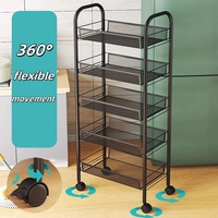 Chariot de rangement multifonctionnel moderne en métal à 4 roues pivotant à 360° pour cuisine, salon et salle de bain, avec paniers d'angle pour aliments
