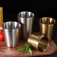 Tasses à bière à double paroi en acier inoxydable 304 à texture martelée, mugs à lait, gobelets pour boissons froides, vaisselle de cuisine