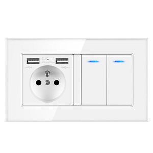 Pannello in vetro temperato di cristallo 146*86mm 2 Gang 1 vie interruttore luce a parete Standard europa presa francese Standard - Product Image 3