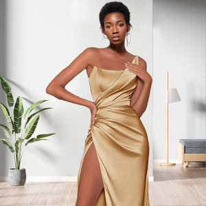 Nouvelle Robe d'été élégante et décontractée pour femme, asymétrique à une épaule et à fente haute - Product Image 3