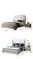 Juego de Muebles de Dormitorio con Cabecera Dorada de Lujo, Cama de Cuero Moderna de Estilo Europeo, Cama Doble King Size y Queen Size de Cuero Suave