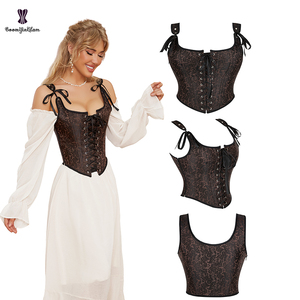 Chaleco de estilo Punk de Halloween para mujer, corpiño de <span class=keywords><strong>vaquero</strong></span>, camiseta sin mangas, diseño de correa de encaje, corpiño ajustado con cremallera, corsé de busto completo de talla grande - Product Image 1