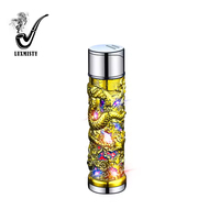 3D Relief Dragon Couleur LED Lampe Cigare Allume-cigare Coupe-Vent Flamme Rouge Cylindrique Gonflable Gaz Butane Briquets