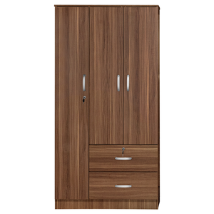 Factory Wholesale Closet Wood Veneer 3-Door Armoire with Two Drawers Four Shelves and <b>Hanging</b> Rod - Product Image 1
