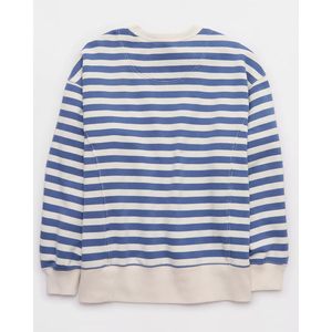 FOXA <b>Womens</b> Oversized Striped Sweatshirt Crewneck Pullover Loose Fit Cotton Blend Quick Dry Y2K <b>Top</b> - Product Image 5
