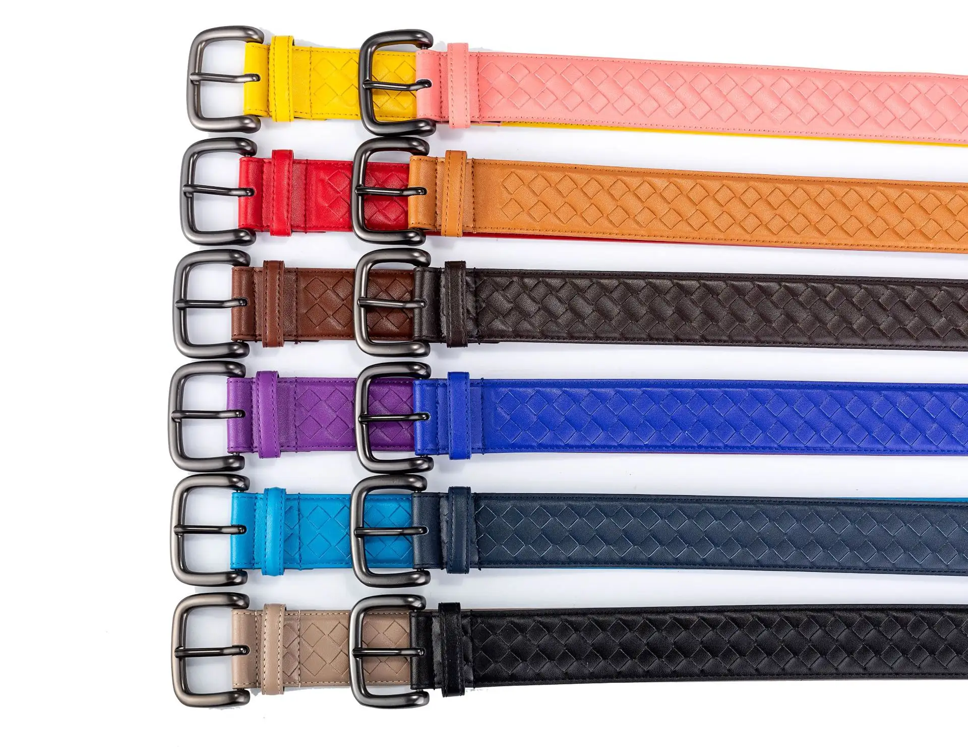 wholesale 14 colors 3.8cm 1.5" width alloy pin buckle braided leather women's men's strong first layer genuine cow leather belts
