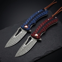 Couteau pliant en acier de Damas, manche bicolore G10, couteau utilitaire de poche pour le camping en plein air, outil de coupe DIY