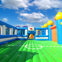Parc d'aventure gonflable géant de 45 mètres, château gonflable, parcours d'obstacles commercial à glissades multiples pour la location d'événements