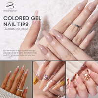 Uñas Postizas de Moda, Semi-Transparentes, Coloridas, con Cobertura Total, Forma de Ataúd, para Salón de Belleza