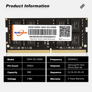 Mémoire RAM DDR4 Walram 8 Go 4 Go 16 Go So-Dimm Ddr4 pour ordinateur portable 2400 MHz 2666 MHz 3200 MHz 1,2 V CL17 - Product Image 5