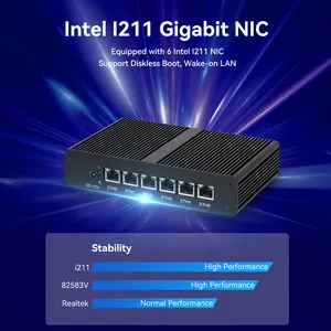 Intel 4405U MINI tanpa kipas, PC 6 I211 RJ45 Ethernet RS232 COM Pfsense jaringan komputer 12V Firewall Router lembut LINUX
