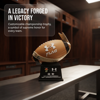 Trophée de football américain en résine personnalisée, modèle de rugby 3D, base noire, logo gravé au laser, prix de championnat sportif