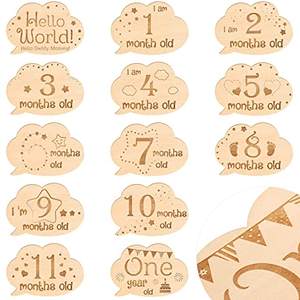 Tarjeta de hito mensual de madera de doble cara <span class=keywords><strong>para</strong></span> bebé, tarjetas de madera personalizadas únicas conmemorativas de crecimiento de bebé recién nacido - Product Image 4