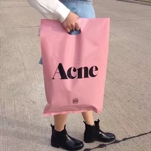 Promotional boutique black custom die cut handle gift plastic shopping bags for clothes with logo