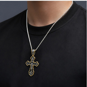 yunnique Men's Stainless Steel <b>Cross</b> Pendant Necklace Geometric Design Fashion Jewelry Gift For Men - Product Image 3