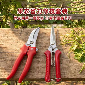 Stainless Steel <b>Garden</b> Pruning Shears <b>Set</b> Straight And Curved Head Household Fruit Pruning <b>Tools</b> Manual Operation - Product Image 1