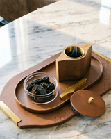 Plateau brûleur d'encens en cuir et bois approuvé SABER, décoration intérieure décorative pour table console
