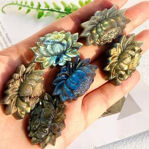 Neuheiten 35mm Halbe del stein Handwerk Natur Blue Flash Labradorite Carving Lotus für Reiki - Product Image 3