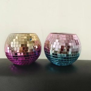 Jardinière élégante en forme de boule Disco, vase à fleurs en mosaïque argenté ou porte-lampe à thé pour déco maison ou bureau - Product Image 3