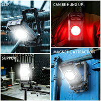 Lampe de travail portable multifonctionnelle en alliage d'aluminium + ABS, étanche, à angle réglable, magnétique, RGB, rechargeable