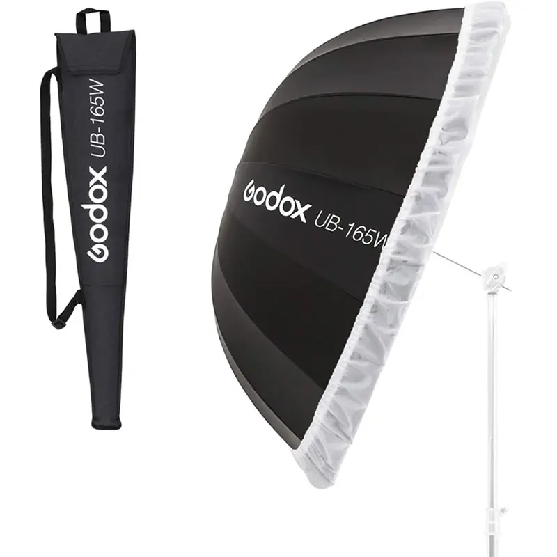 Godox-UB-165W parabólica para estudio, paraguas de luz suave con difusor blanco, reflectante profundo, color plateado, 65cm