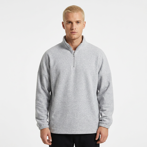 Men's Quarter Zip <b>Sweatshirt</b> Oversized Regular Fit Solid Gray 100% Cotton Fleece Eco-Friendly 480g Minimalist Autumn Wear - Product Image 4