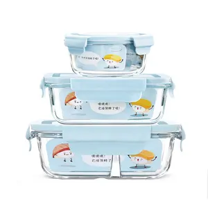 Meal prep 2-compartment bento lunch box glass food container with divider