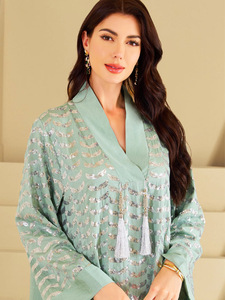 Grenzüberschreitende Leichte Atmungsaktive Polyester-Abaya für Muslimische Frauen im Nahen Osten, Bedrucktes Kleid mit Neuer Goldbestickter Spitze aus Dubai - Product Image 4