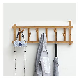 Creative Bamboo Rectangular <b>Wall</b> Mounted <b>Clothing</b> Organizer with 5 Hooks <b>for</b> Bedroom Bathroom Kitchen & Living Room-Single Tier - Product Image 3