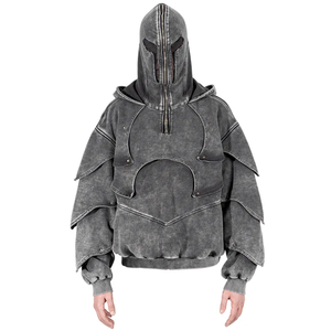 Oem Custom High Quality Loose Retro Washed Metal Detail Armor Style Trendy <strong>Hoodie</strong> for Men Women Streetwear Cyberpunk <strong>Techwear</strong> - Product Image 3