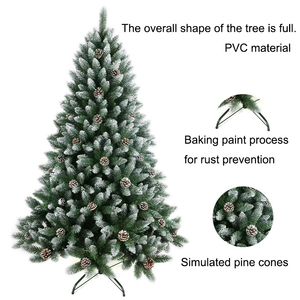 Árbol de Navidad Artificial Nevado con Piñas Naturales, Árbol de Navidad Verde Escarchado con Base Metálica Plegable - Product Image 2
