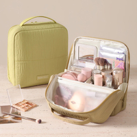 Sac de maquillage de voyage personnalisé avec logo, miroir, grande capacité, poignée, sacs cosmétiques portables, trousse de toilette multifonctionnelle pour femmes