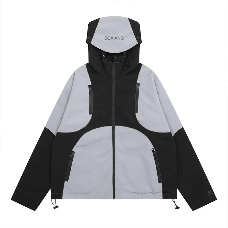 Custom Brand Autumn Color Block Nylon Zip Up Multi Pocket Loose Tactical Windbreaker Jackets Men