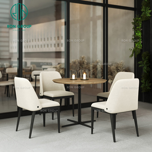 Mesa Redonda Blanca Minimalista Multifuncional de Madera para Cafetería, Silla de Cuero para Cafetería, <span class=keywords><strong>Muebles</strong></span> Comerciales para Tienda de Té con Leche y Restaurante - Product Image 3