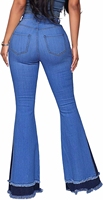 Vente en gros de jeans évasés pour femmes grandes tailles, patchwork, jambes évasées, extensibles, services de personnalisation OEM