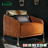 Canapé d'angle de luxe en velours orange brûlé 3+2+1 places, fauteuil d'appoint italien, meuble TV moderne pour ensemble de mobilier de salon de villa