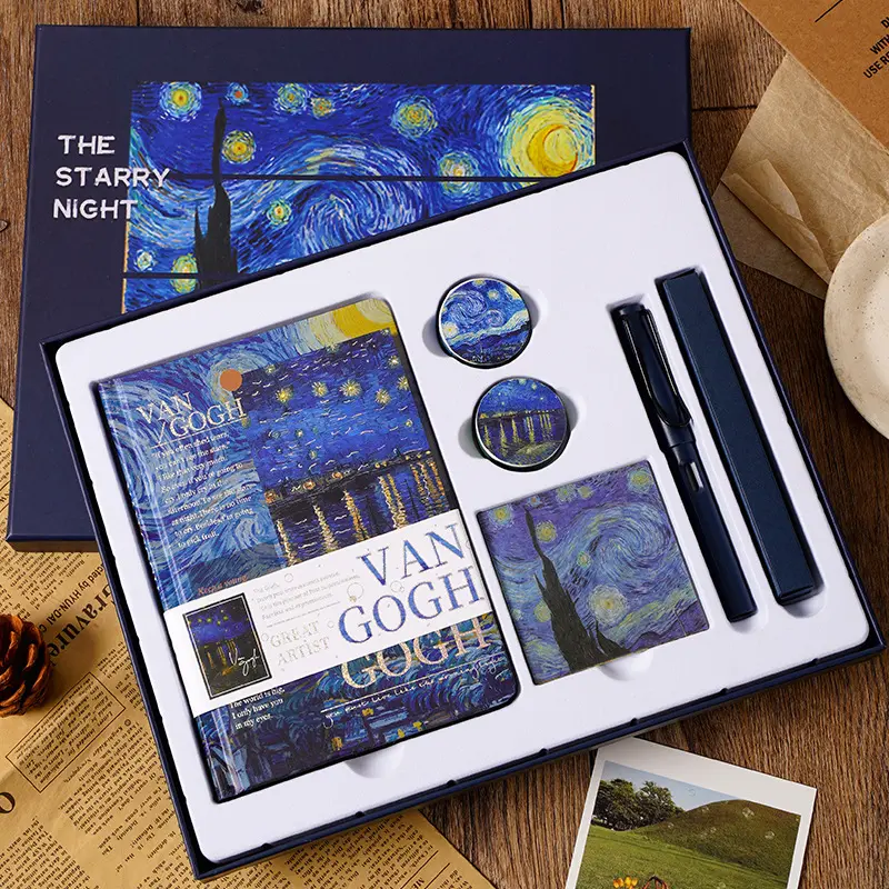 Hot Selling Stationery Oil painting Ledger Set Creative Van Gogh Art School Student Gift Notepad gift box New product ideas 2023