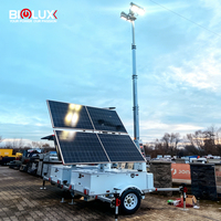 Torre de Iluminación Solar Móvil, Iluminación LED Comercial, 4*100W, IP65, Blanca, Mástil Telescópico de 7m/9m, Emergencia, Seguridad, Temporizador, Atenuación, 360°