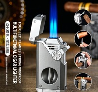 Briquet à cigares moderne en métal à quatre jets – Design coupe-vent rechargeable pour cadeaux promotionnels en extérieur
