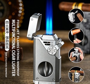 Quad Jet Torch Cigarette <b>Lighter</b> <b>Windproof</b> Metal Body Multifunctional High Power for Cigar Custom Logo Gift Wholesale Bulk - Product Image 3