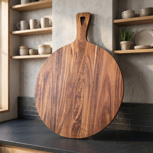 Planche à découper ronde en bois d'acacia avec poignée, design à grain de bois naturel, durable, passe au lave-vaisselle, pour une utilisation en cuisine - Product Image 5